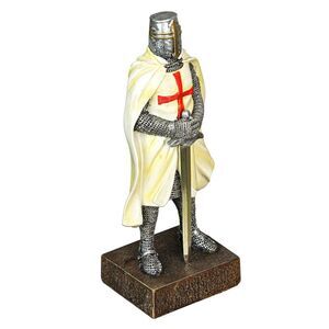 Medieval Templar Knight in Battle Holding Sword Armor Statue